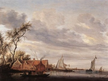  stiefel - Flußlandschaft mit Farmstead Stiefel Seestück Salomon van Ruysdael